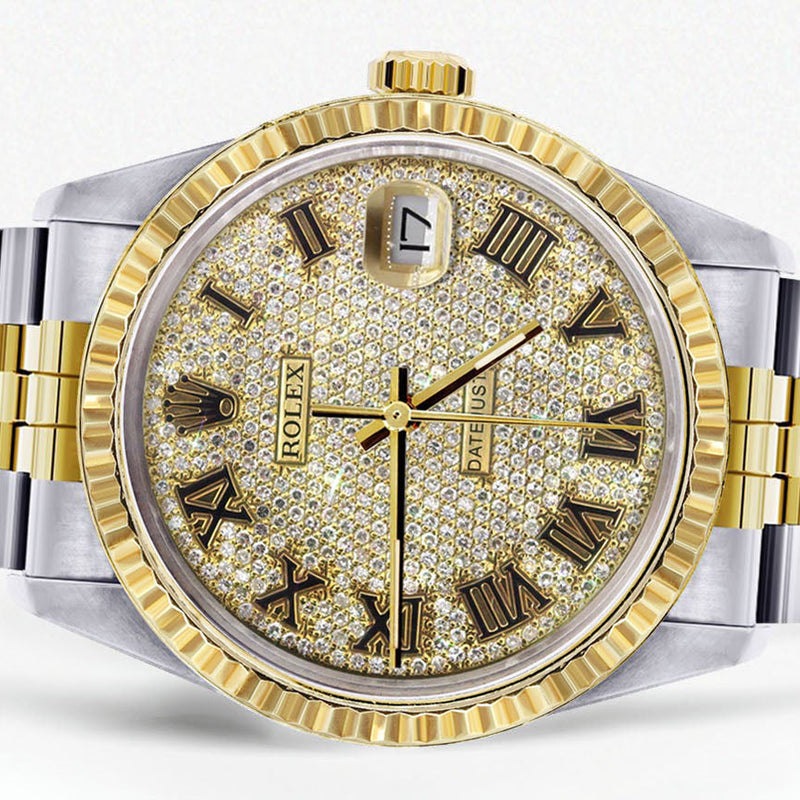 Womens Rolex Datejust Watch | 16233 | 36Mm | Diamond Gold Roman Numeral | Fluted Bezel | Jubilee Band