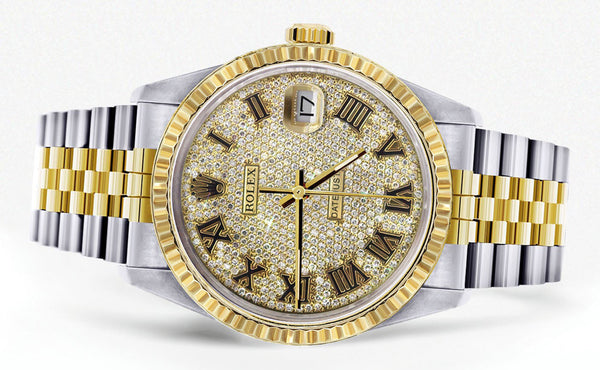 Womens Rolex Datejust Watch | 16233 | 36Mm | Diamond Gold Roman Numeral | Fluted Bezel | Jubilee Band