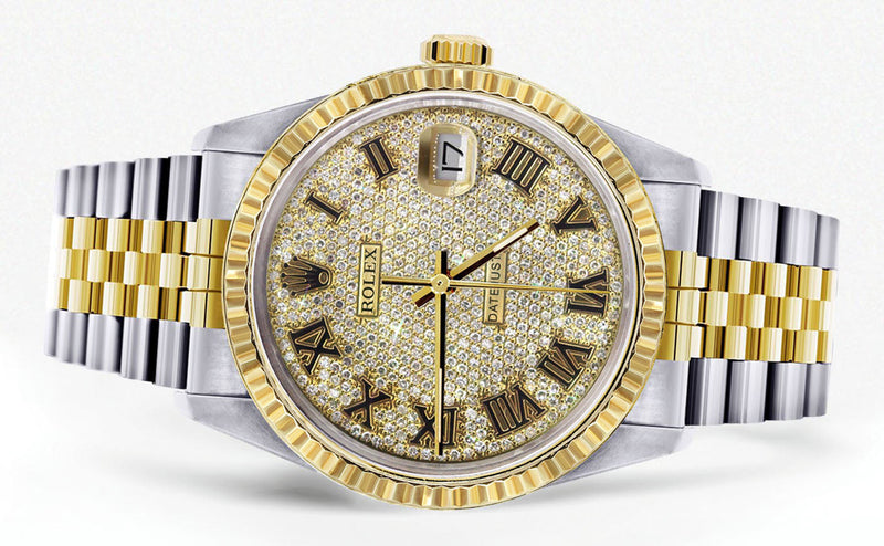Womens Rolex Datejust Watch | 16233 | 36Mm | Diamond Gold Roman Numeral | Fluted Bezel | Jubilee Band