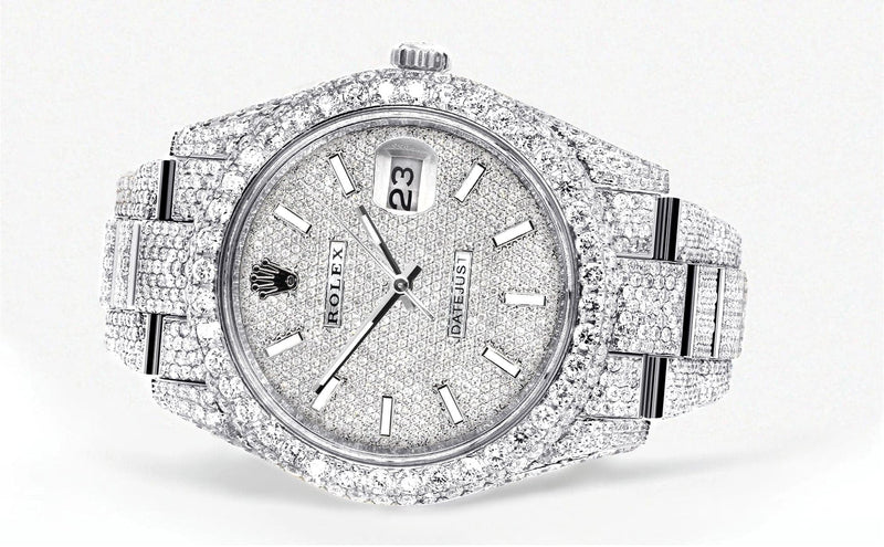 Diamond Iced Out Rolex Datejust 41 | 25 Carats Of Diamonds | Custom Diamond Dial | Two Row | Oyster Band