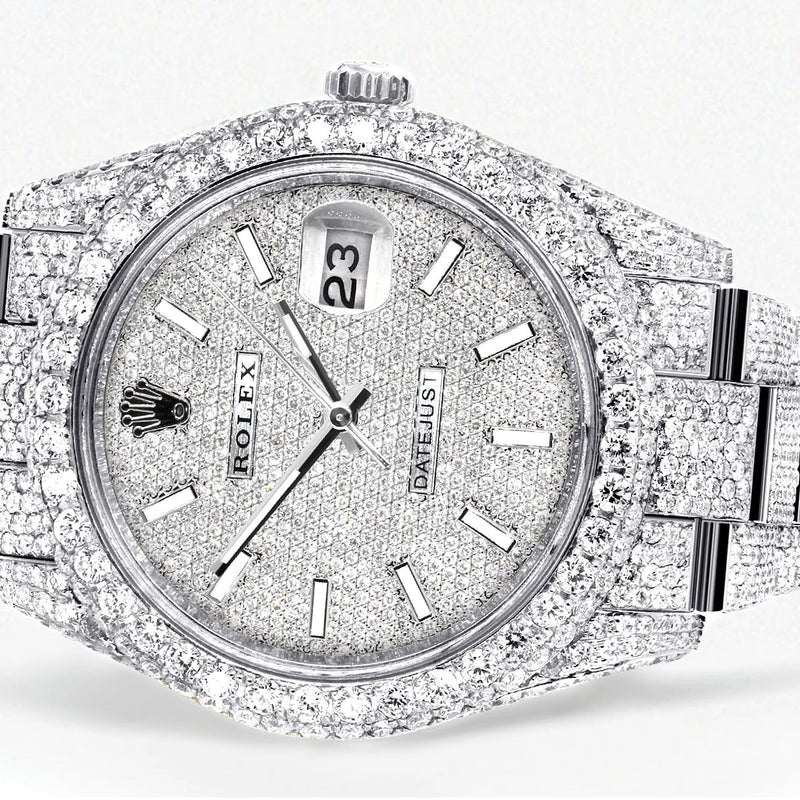 Womens Diamond Iced Out Rolex Datejust 41 | 25 Carats Of Diamonds | Custom Diamond Dial | Two Row | Oyster Band