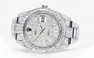 Womens Diamond Iced Out Rolex Datejust 41 | 25 Carats Of Diamonds | Custom Diamond Dial | Two Row | Oyster Band