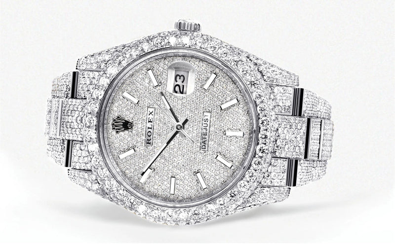 Womens Diamond Iced Out Rolex Datejust 41 | 25 Carats Of Diamonds | Custom Diamond Dial | Two Row | Oyster Band
