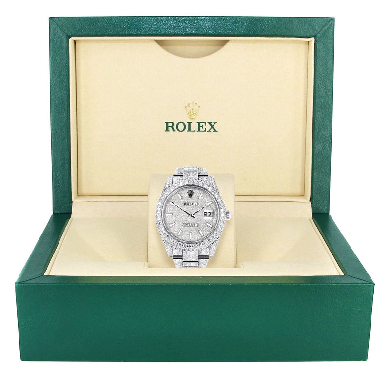 Womens Diamond Iced Out Rolex Datejust 41 | 25 Carats Of Diamonds | Custom Diamond Dial | Two Row | Oyster Band