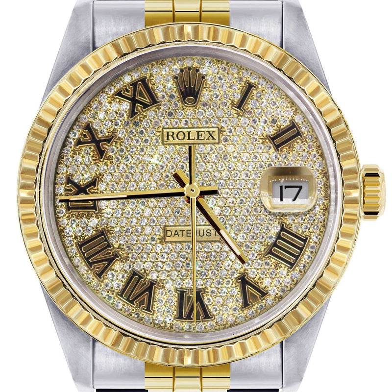 Mens Rolex Datejust Watch | 16233 | 36Mm | Diamond Gold Roman Numeral | Jubilee Band