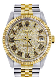 Mens Rolex Datejust Watch | 16233 | 36Mm | Diamond Gold Roman Numeral | Jubilee Band