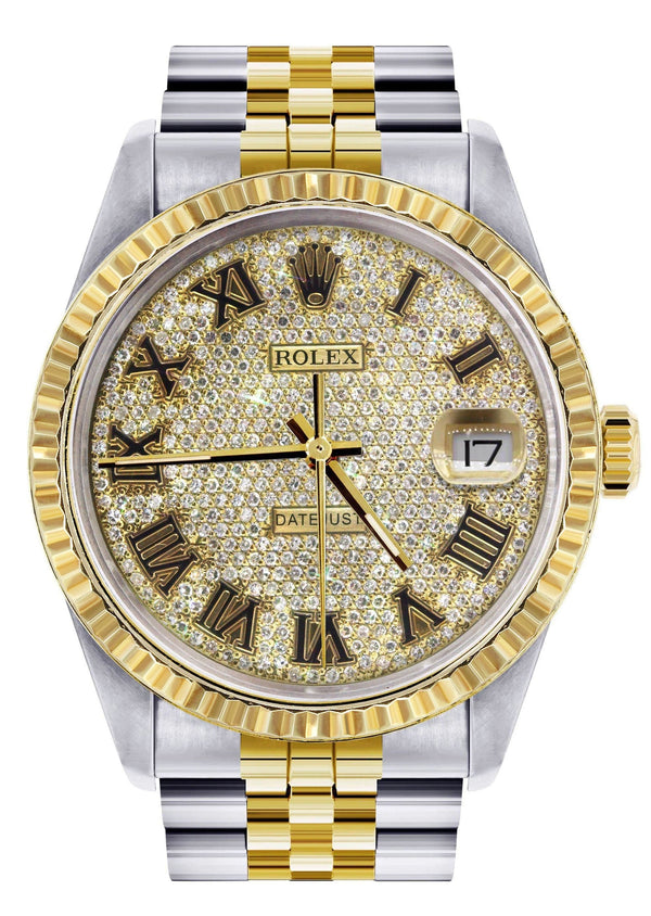 Mens Rolex Datejust Watch | 16233 | 36Mm | Diamond Gold Roman Numeral | Jubilee Band