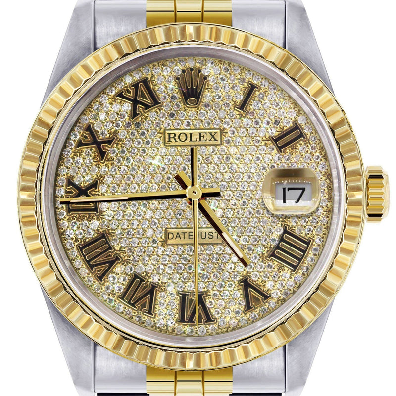 Womens Rolex Datejust Watch | 16233 | 36Mm | Diamond Gold Roman Numeral | Fluted Bezel | Jubilee Band