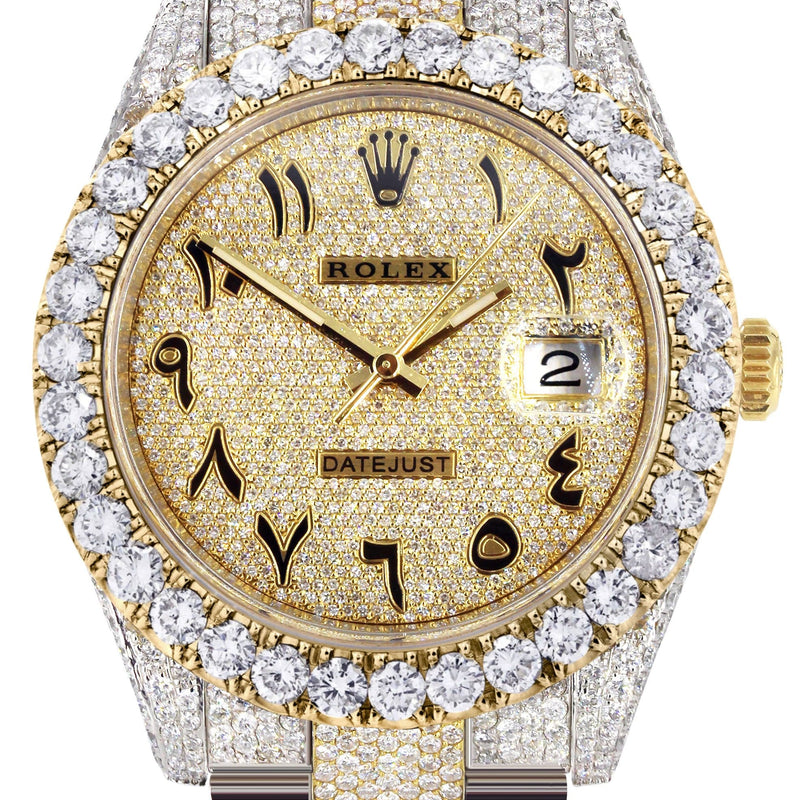 Diamond Iced Out Rolex Datejust 41 | 25 Carats Of Diamonds | Custom Gold Arabic Numeral Diamond Dial | Two Tone | Oyster Band
