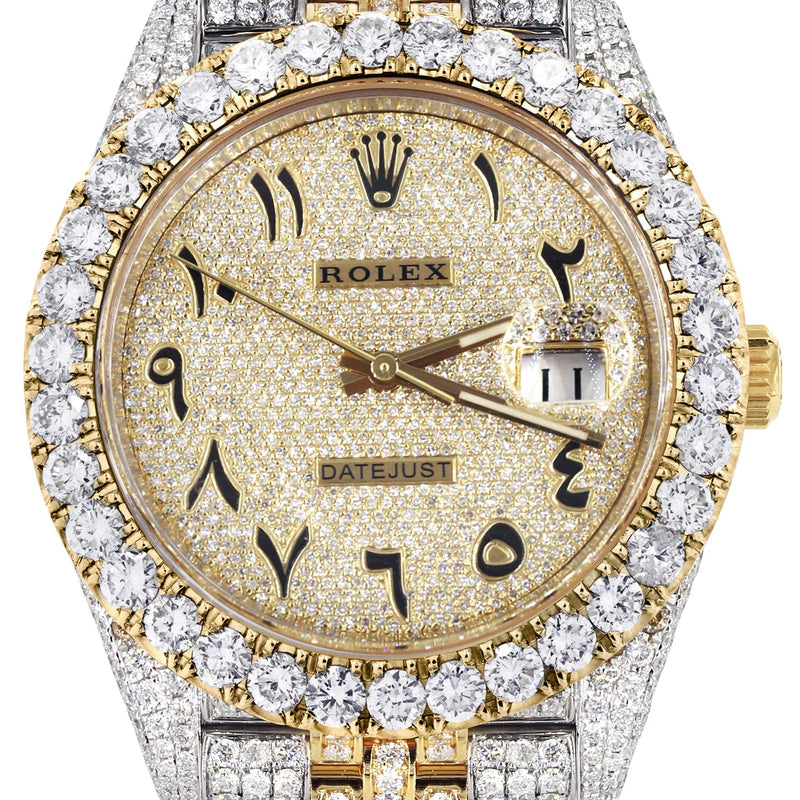 Diamond Iced Out Rolex Datejust 41 | 25 Carats Of Diamonds | Custom Full Diamond Arabic Numeral Diamond Dial | Two Tone | Jubilee Band