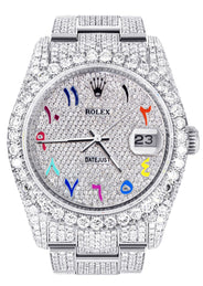 Iced Out Rolex Datejust 36 MM | Stainless Steel | 16.5 Carats of Diamonds | Full Diamond Color Arabic Diamond Dial | Oyster Band