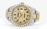 Diamond Iced Out Rolex Datejust 41 | 25 Carats Of Diamonds | Custom Gold Arabic Numeral Diamond Dial | Two Tone | Oyster Band