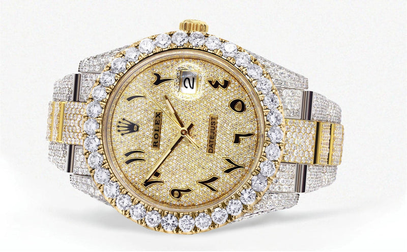 Diamond Iced Out Rolex Datejust 41 | 25 Carats Of Diamonds | Custom Gold Arabic Numeral Diamond Dial | Two Tone | Oyster Band