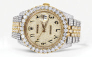 Diamond Iced Out Rolex Datejust 41 | 25 Carats Of Diamonds | Custom Full Diamond Arabic Numeral Diamond Dial | Two Tone | Jubilee Band