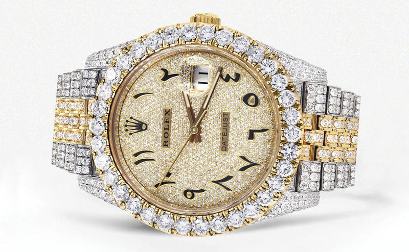 Diamond Iced Out Rolex Datejust 41 | 25 Carats Of Diamonds | Custom Full Diamond Arabic Numeral Diamond Dial | Two Tone | Jubilee Band