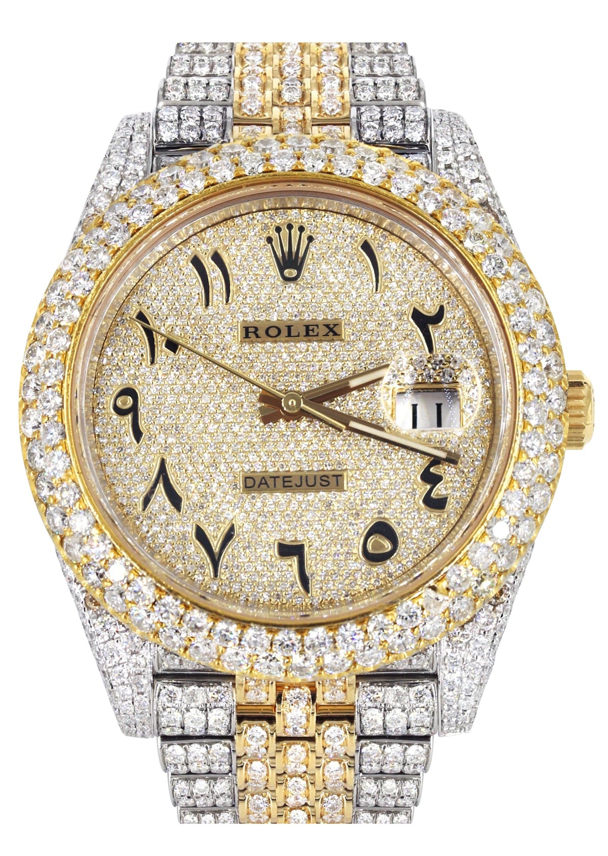 Diamond Iced Out Rolex Datejust 41 | 25 Carats Of Diamonds | Custom Gold Arabic Numeral Diamond Dial | Two Tone | Two Row | Jubilee Band