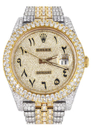 Diamond Iced Out Rolex Datejust 41 | 25 Carats Of Diamonds | Custom Gold Arabic Numeral Diamond Dial | Two Tone | Two Row | Jubilee Band