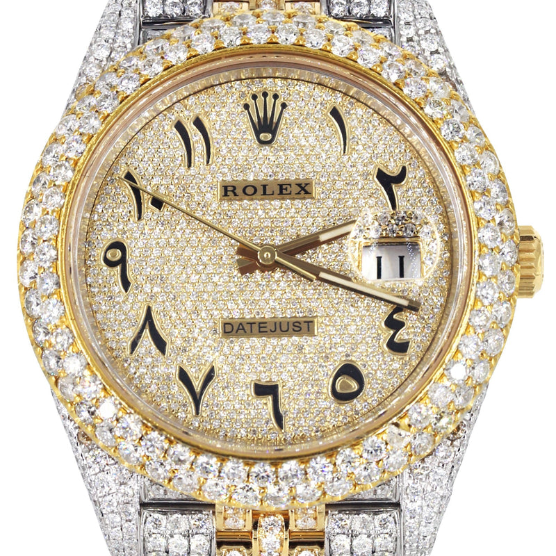 Womens Diamond Iced Out Rolex Datejust 41 | 25 Carats Of Diamonds | Custom Gold Arabic Numeral Diamond Dial | Two Tone | Two Row | Jubilee Band