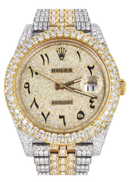 Womens Diamond Iced Out Rolex Datejust 41 | 25 Carats Of Diamonds | Custom Gold Arabic Numeral Diamond Dial | Two Tone | Two Row | Jubilee Band