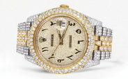 Diamond Iced Out Rolex Datejust 41 | 25 Carats Of Diamonds | Custom Gold Arabic Numeral Diamond Dial | Two Tone | Two Row | Jubilee Band