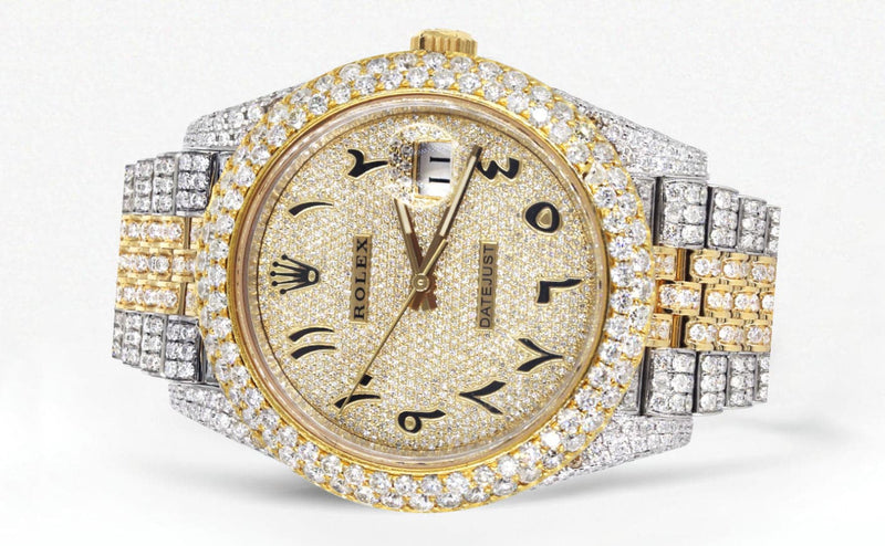 Diamond Iced Out Rolex Datejust 41 | 25 Carats Of Diamonds | Custom Gold Arabic Numeral Diamond Dial | Two Tone | Two Row | Jubilee Band