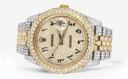 Womens Diamond Iced Out Rolex Datejust 41 | 25 Carats Of Diamonds | Custom Gold Arabic Numeral Diamond Dial | Two Tone | Two Row | Jubilee Band