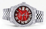 Mens Rolex Datejust Watch 16200 | 36Mm | Red Black Roman Numeral Dial | Two Row 4.25 Carat Bezel | Jubilee Band