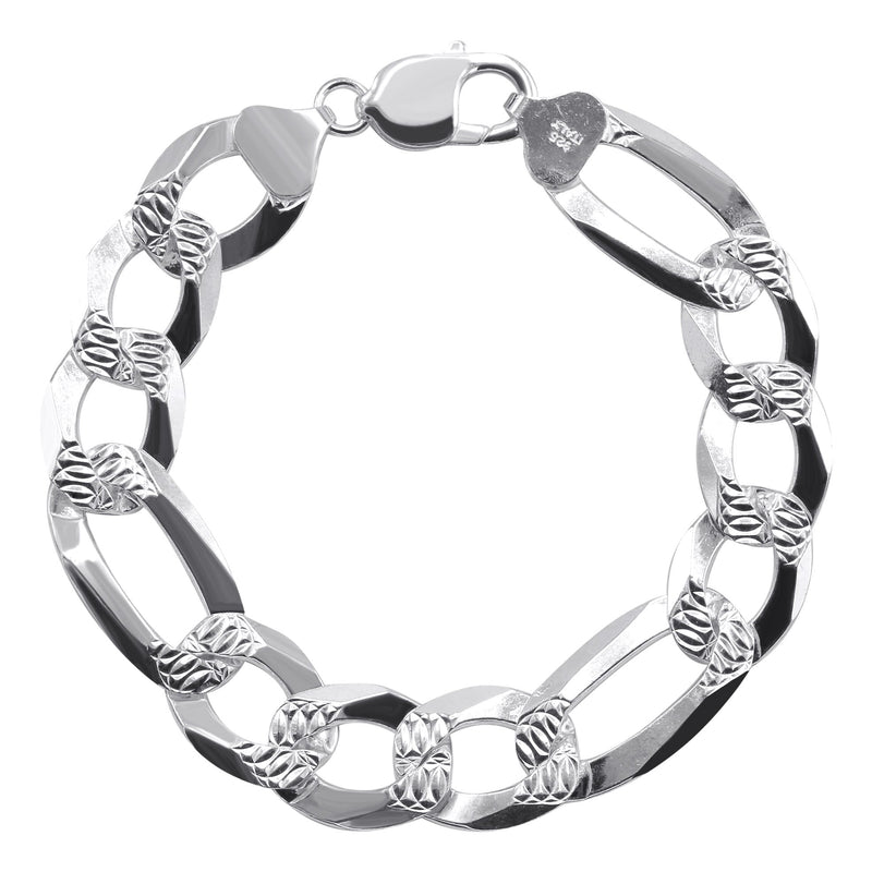 Silver Diamond Cut Figaro Bracelet