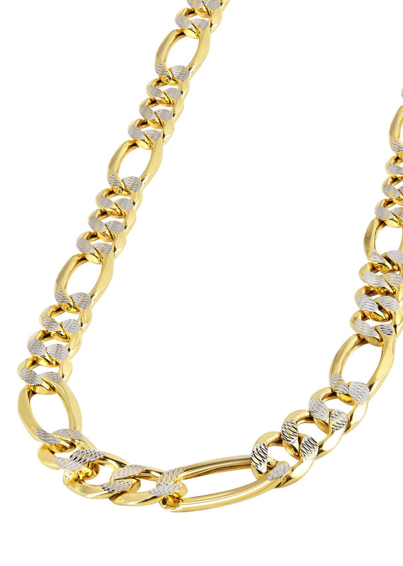 Gold Chain - Mens Diamond Cut Semi Solid Figaro Chain 10K/14K Gold