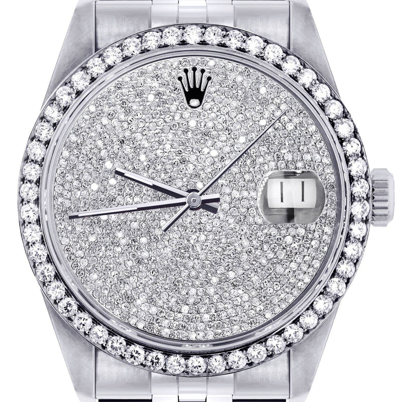 Mens Diamond Rolex Datejust Watch 16200  | 36MM | Fully Iced Out Diamond Dial | Jubilee Band
