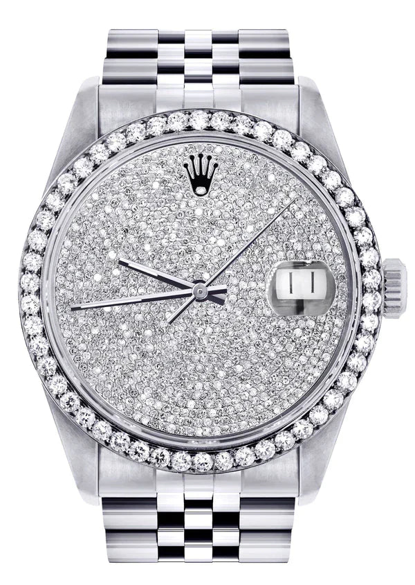 Diamond Rolex Datejust Watch 16200 | 36MM | Fully Iced Out Diamond Dial | Stainless Steel | Oyster Band