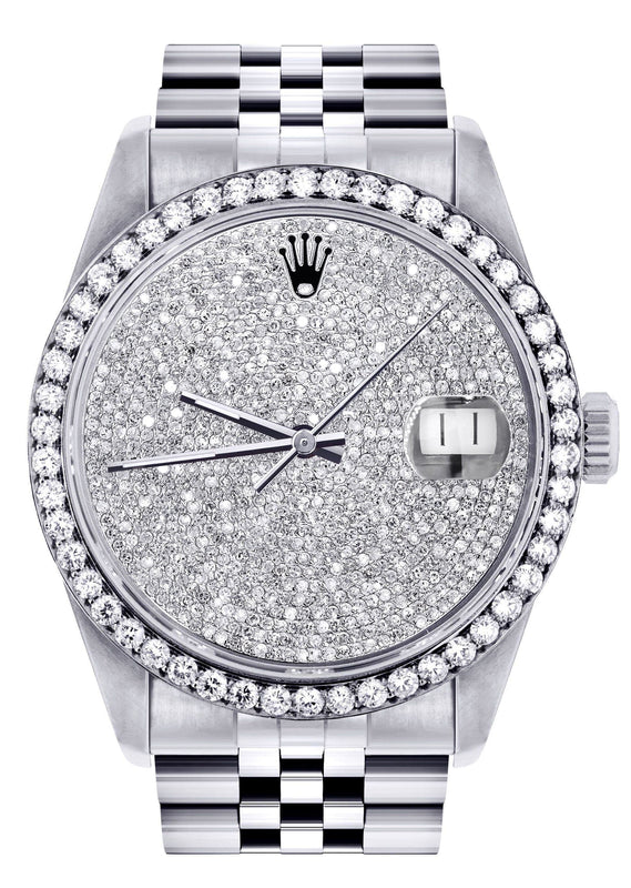 Mens Diamond Rolex Datejust Watch 16200  | 36MM | Fully Iced Out Diamond Dial | Jubilee Band