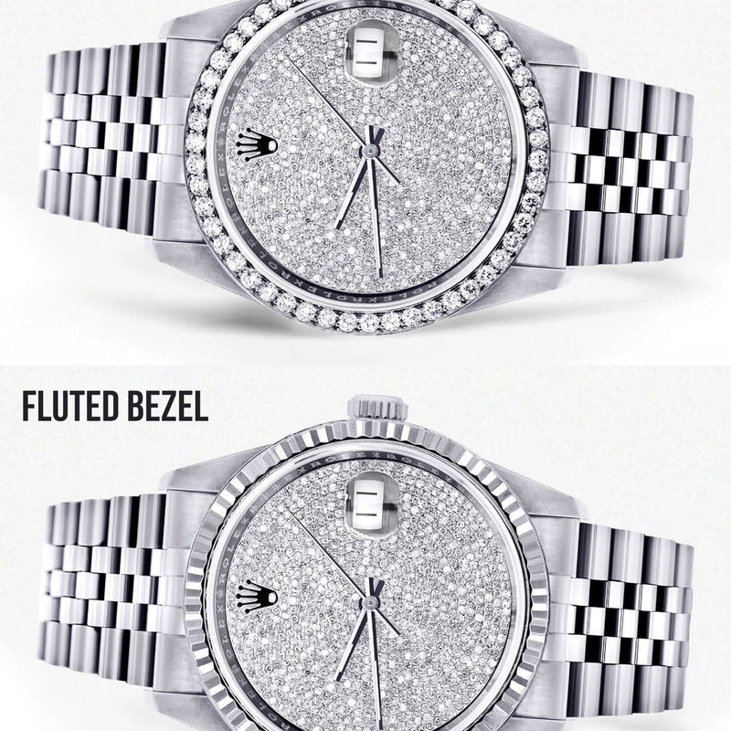 Mens Diamond Rolex Datejust Watch 16200  | 36MM | Fully Iced Out Diamond Dial | Jubilee Band