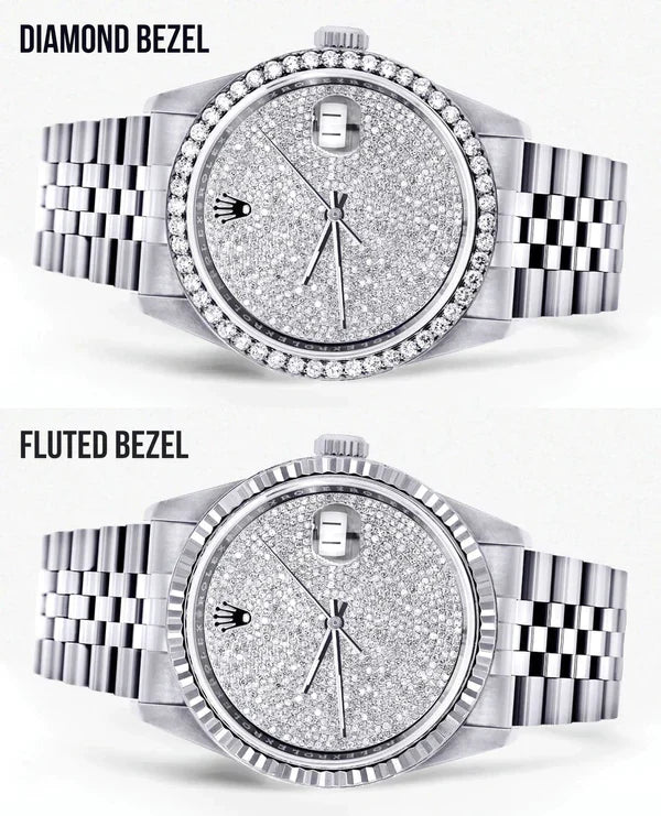 Diamond Rolex Datejust Watch 16200 | 36MM | Fully Iced Out Diamond Dial | Stainless Steel | Oyster Band