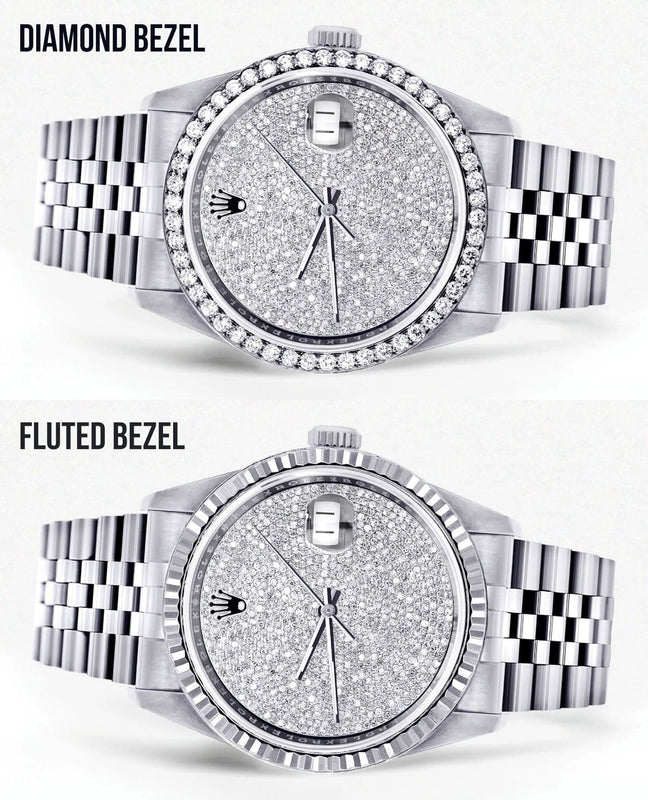 Mens Diamond Rolex Datejust Watch 16200  | 36MM | Fully Iced Out Diamond Dial | Jubilee Band