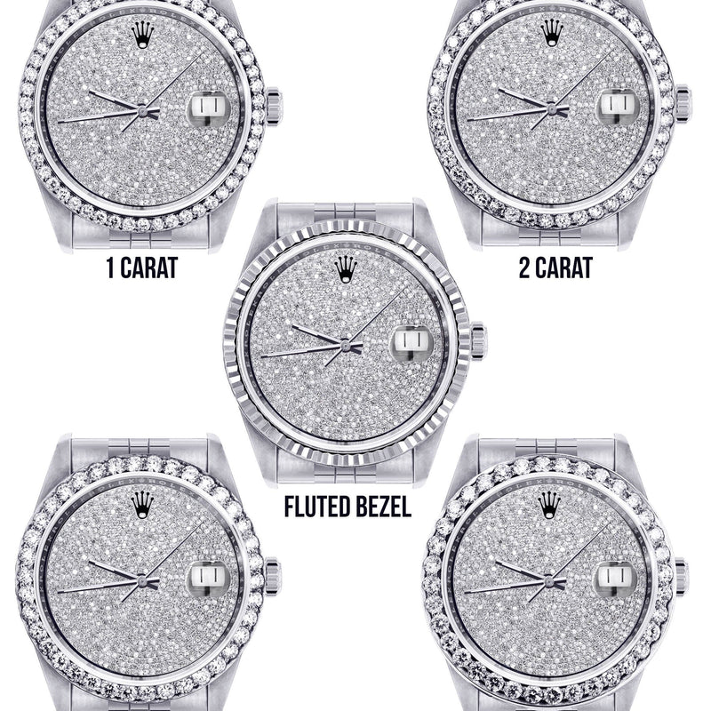 Mens Diamond Rolex Datejust Watch 16200  | 36MM | Fully Iced Out Diamond Dial | Jubilee Band