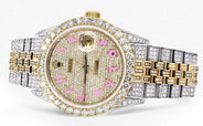 Iced Out Rolex Datejust 36 MM | Two Tone | 10 Carats of Diamonds | Full Diamond Pink Arabic Dial