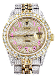 Iced Out Rolex Datejust 36 MM | Two Tone | 10 Carats of Diamonds | Full Diamond Pink Arabic Dial