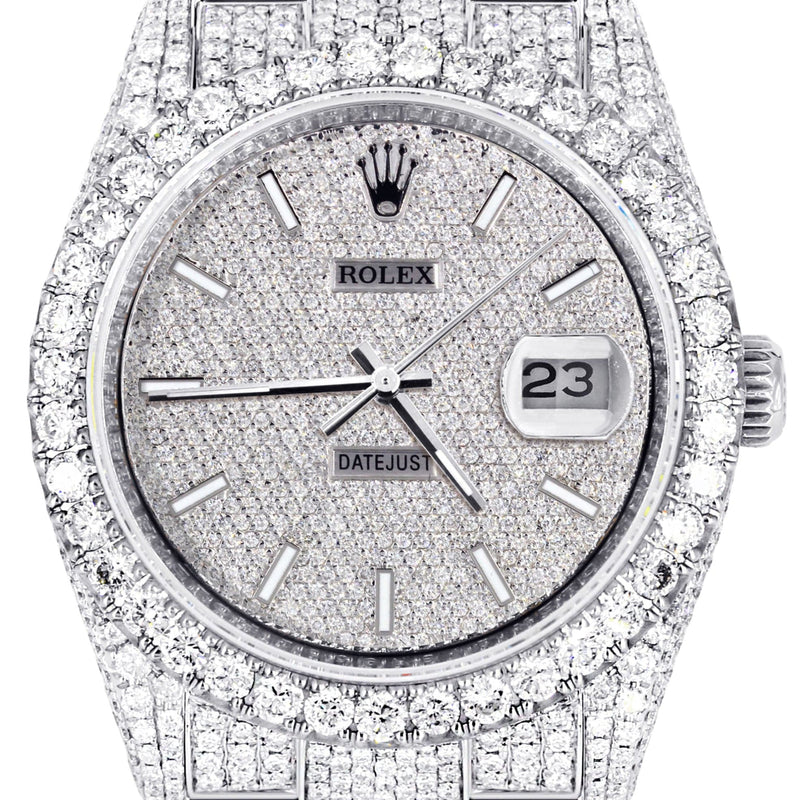 Iced Out Rolex Datejust 36 MM | Stainless Steel | 16.5 Carats of Diamonds | Full Diamond Diamond Dial | Oyster Band | Model 116200
