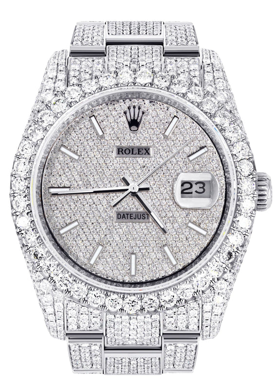 Iced Out Rolex Datejust 36 MM | Stainless Steel | 16.5 Carats of Diamonds | Full Diamond Diamond Dial | Oyster Band | Model 116200
