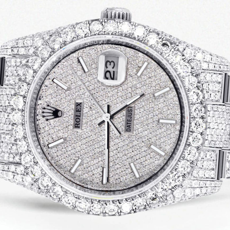 Iced Out Rolex Datejust 36 MM | Stainless Steel | 16.5 Carats of Diamonds | Full Diamond Diamond Dial | Oyster Band | Model 116200