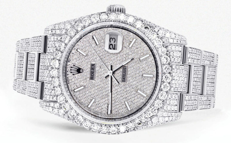 Iced Out Rolex Datejust 36 MM | Stainless Steel | 16.5 Carats of Diamonds | Full Diamond Diamond Dial | Oyster Band | Model 116200