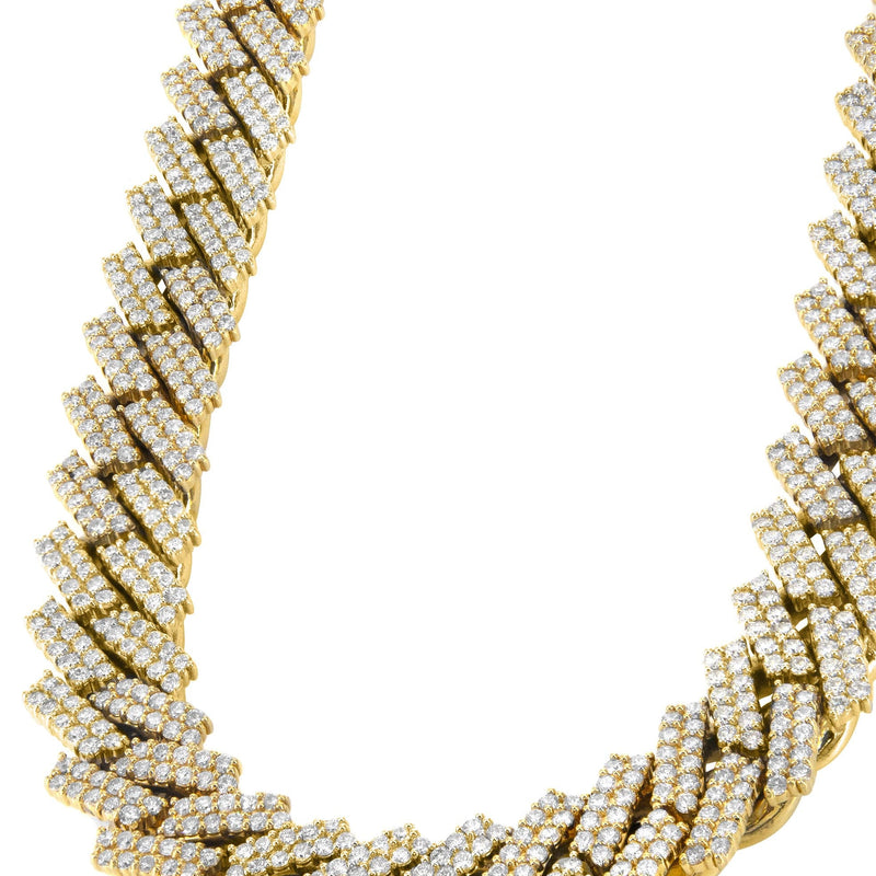 Iced Out Diamond Prong Cuban Link Yellow Gold Chain 10K/14K