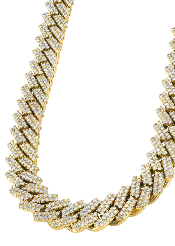 Iced Out Diamond Prong Cuban Link Yellow Gold Chain 10K/14K
