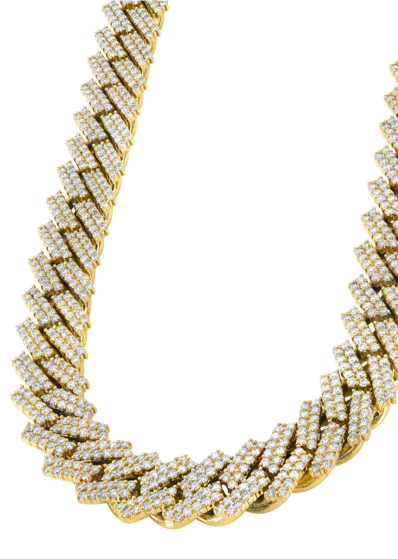 Iced Out Lab Grown VVS Diamond Prong Cuban Link Yellow Gold Chain 10K/14K