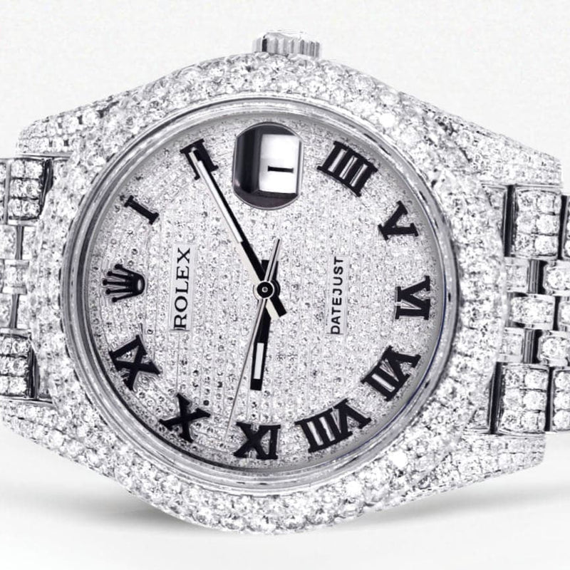 Diamond Iced Out Rolex Datejust 41 | 25 Carats Of Diamonds | Custom Roman Numeral Diamond Dial | Two Row | Jubilee Band