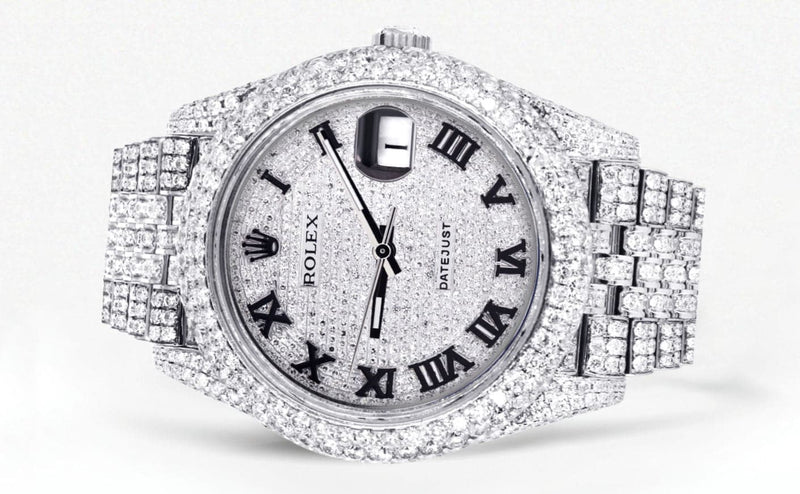 Diamond Iced Out Rolex Datejust 41 | 25 Carats Of Diamonds | Custom Roman Numeral Diamond Dial | Two Row | Jubilee Band