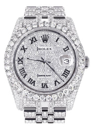 Iced Out Rolex Datejust 36 MM | Stainless Steel | 16.5 Carats of Diamonds | Full Diamond Roman Diamond Dial | Jubilee Band | Model 116200
