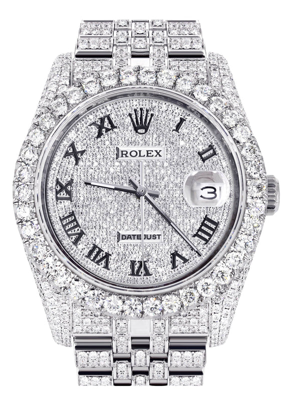 Iced Out Rolex Datejust 36 MM | Stainless Steel | 16.5 Carats of Diamonds | Full Diamond Roman Diamond Dial | Jubilee Band | Model 116200