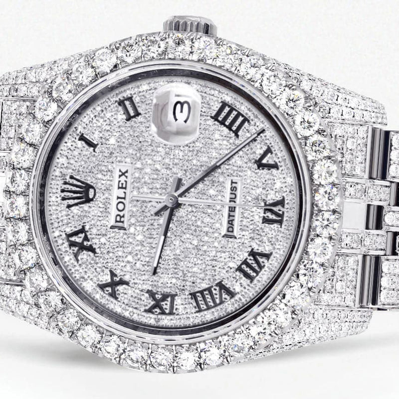 Iced Out Rolex Datejust 36 MM | Stainless Steel | 16.5 Carats of Diamonds | Full Diamond Roman Diamond Dial | Jubilee Band | Model 116200